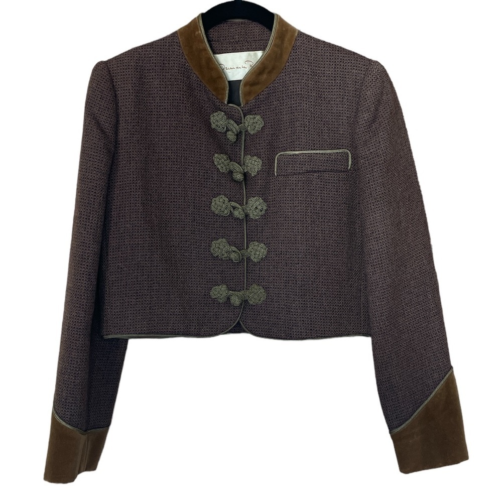 Oscar de la Renta vintage cropped tweed velvet jacket blazer Size 6